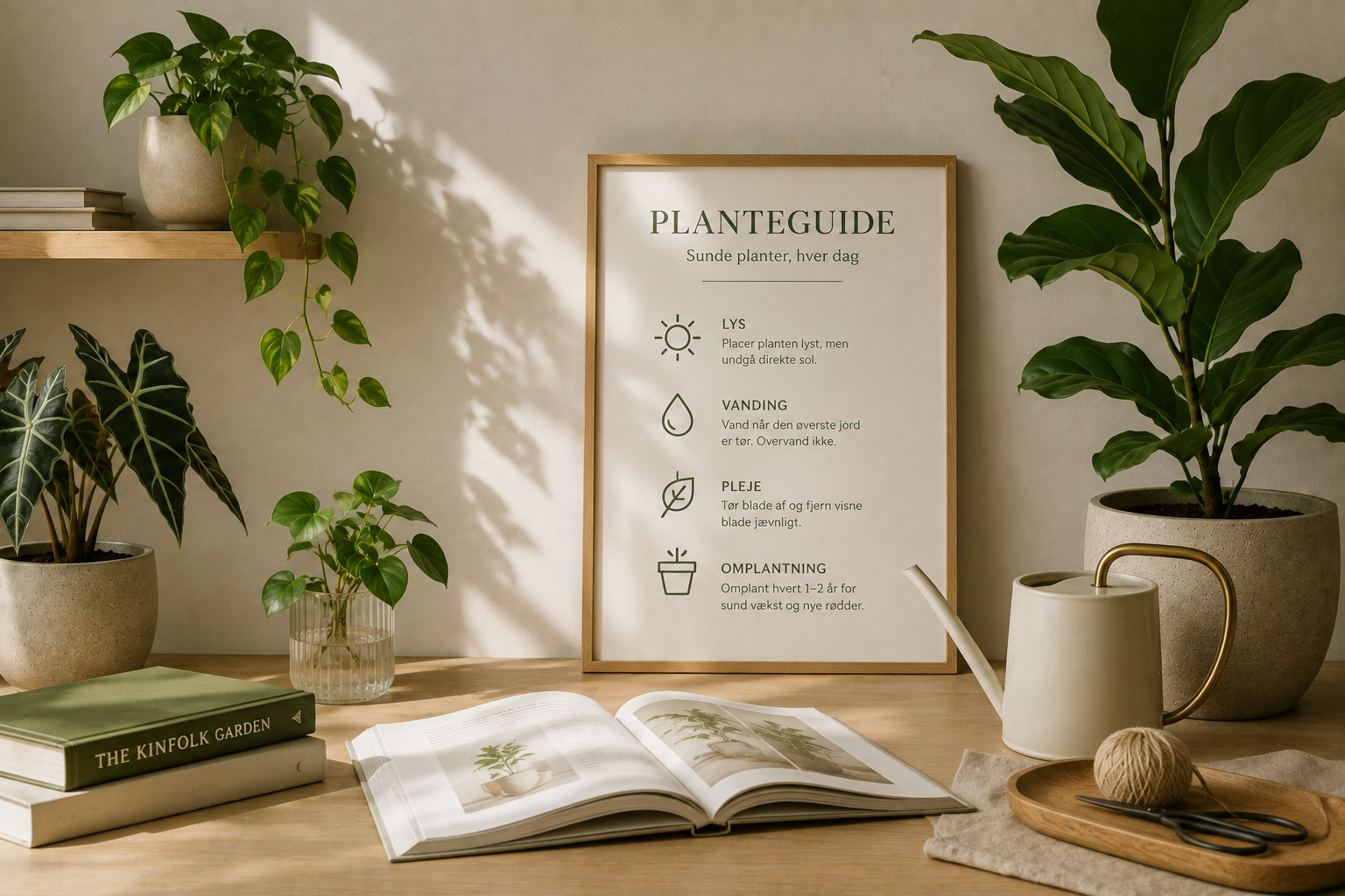 Grønne planter i et lyst skandinavisk hjem