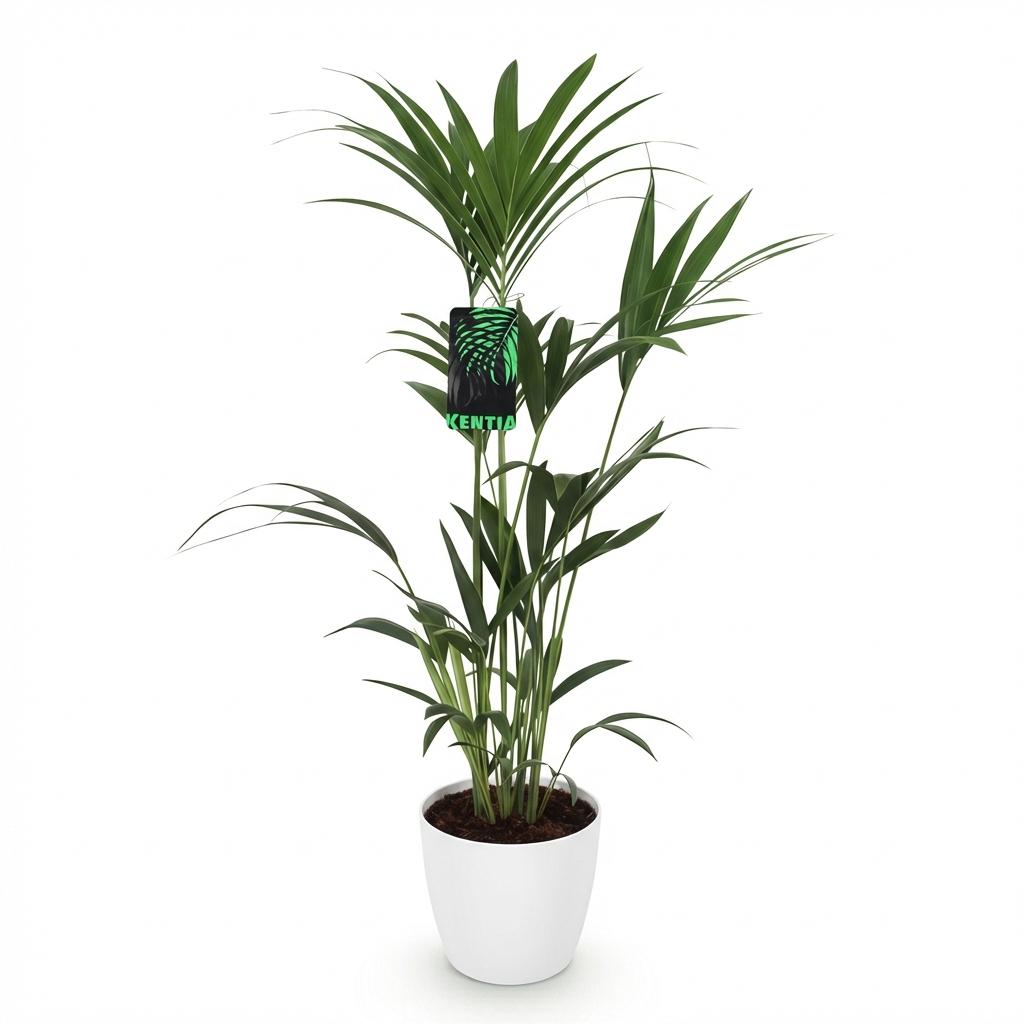 Houseplant - Howea Forsteriana - Kentia Palm - Low Maintenance - Green - 1 Plant - with Potter White - Pot 21cm - Height 120-130cm