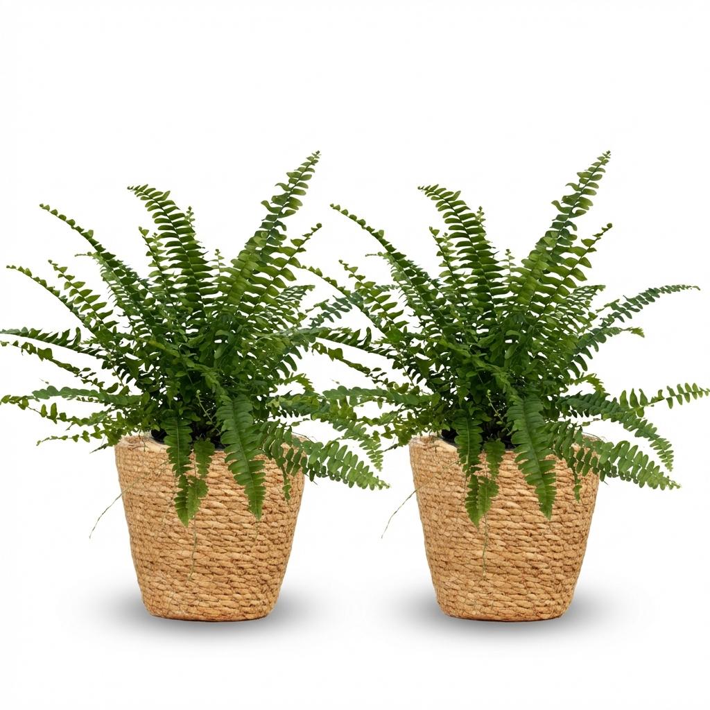 Houseplant - Nephrolepsis exaltata Green Lady - Fern - Pet-Friendly Plant - Green - 2 Plants - with Basket - Pot 12cm - Height 25cm