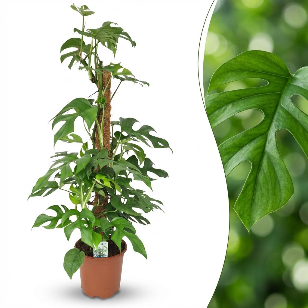 Indoor Plant - Mini Swiss Cheese Plant - Monstera Minima Moss Pole - Green - Low Maintenance - 1 Plant - Pot 19cm - Height 90cm