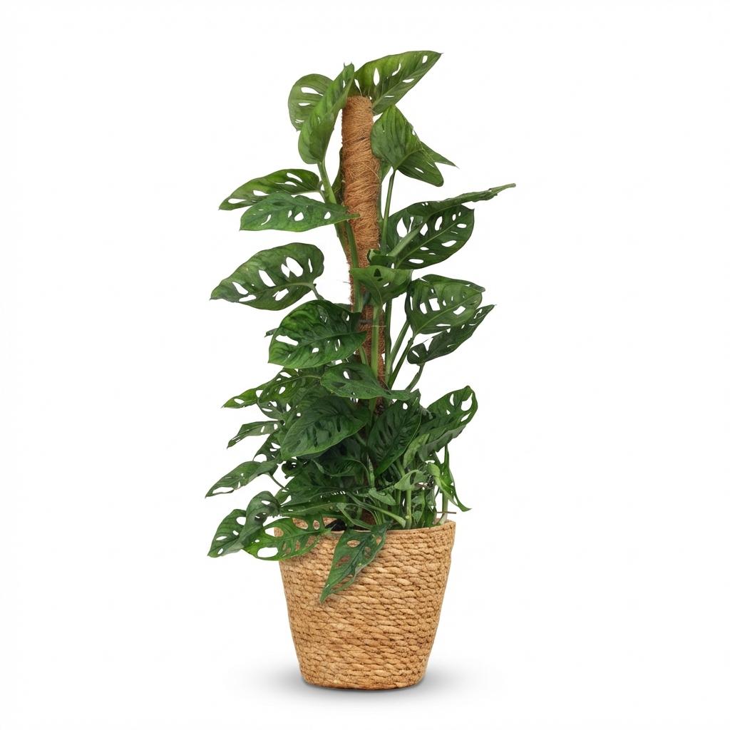 Indoor Plant - Monkey Mask - Monstera Adansonii Moss Pole - Green - Low Maintenance - 1 Plant - with Basket - Pot 19cm - Height 90cm