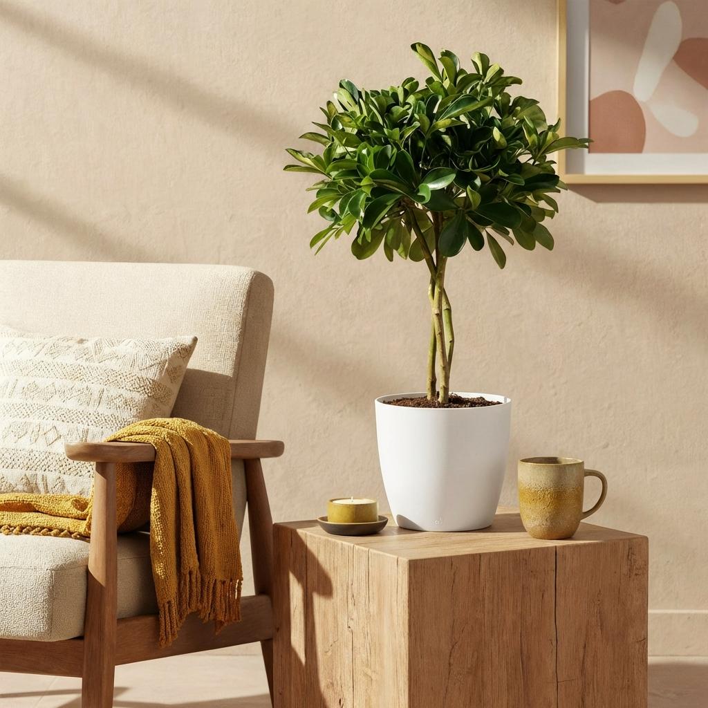 House Plants - Schefflera Gold Capelle - Finger Tree - Low Maintenance - Green - Gold - 1 Plant - with Potter White - Pot 21cm - Height 70-81cm