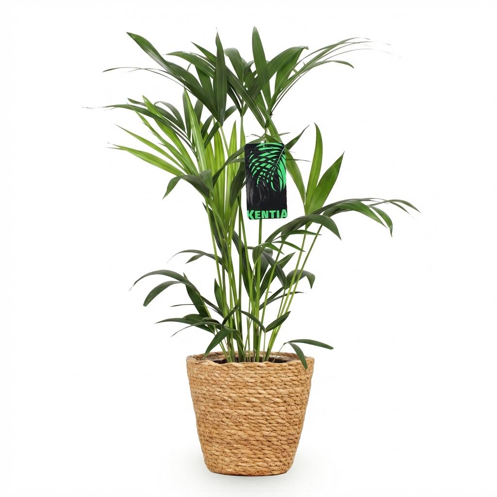 Houseplant - Howea Forsteriana - Kentia Palm - Low Maintenance - Green - 1 Plant - with Basket - Pot 19cm - Height 80-85cm