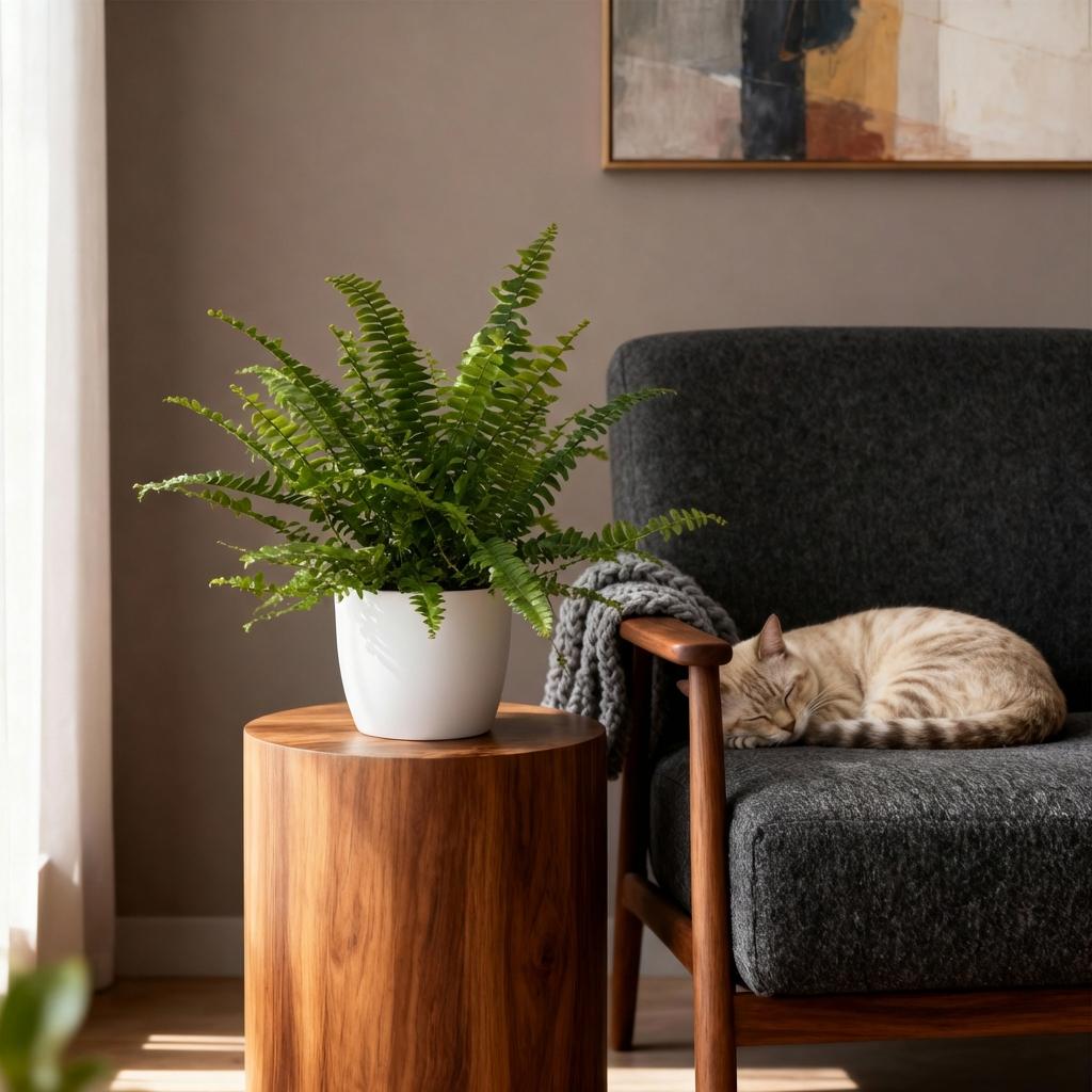 Houseplant - Nephrolepsis exaltata Green Lady - Fern - Pet-Friendly Plant - Green - 4 Plants - with Potter White - Pot 12cm - Height 25cm