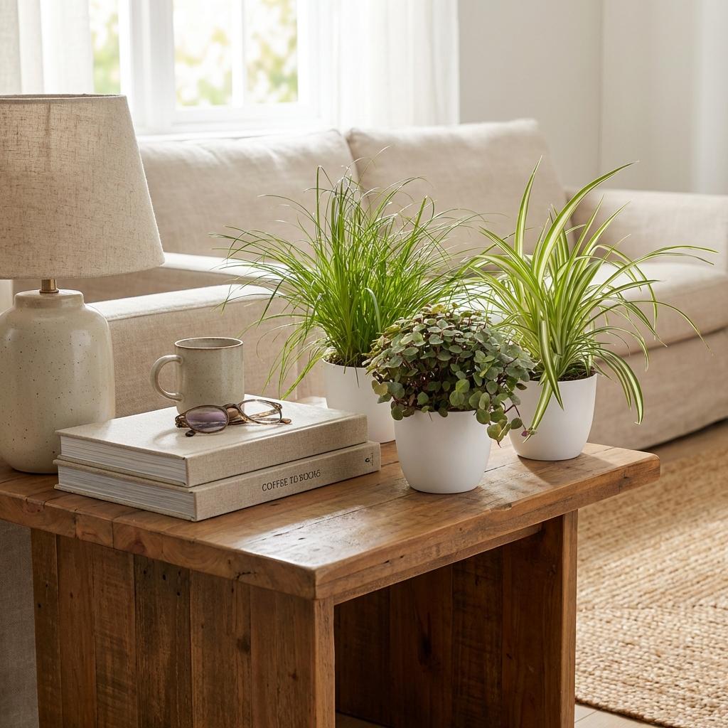 Houseplant - Cyperus - Calissia - Chlorophytum - Mix of 3 - Pet-Friendly Plants - Green - 3 Plants - with Potter White - Pot 12cm - Height 20cm
