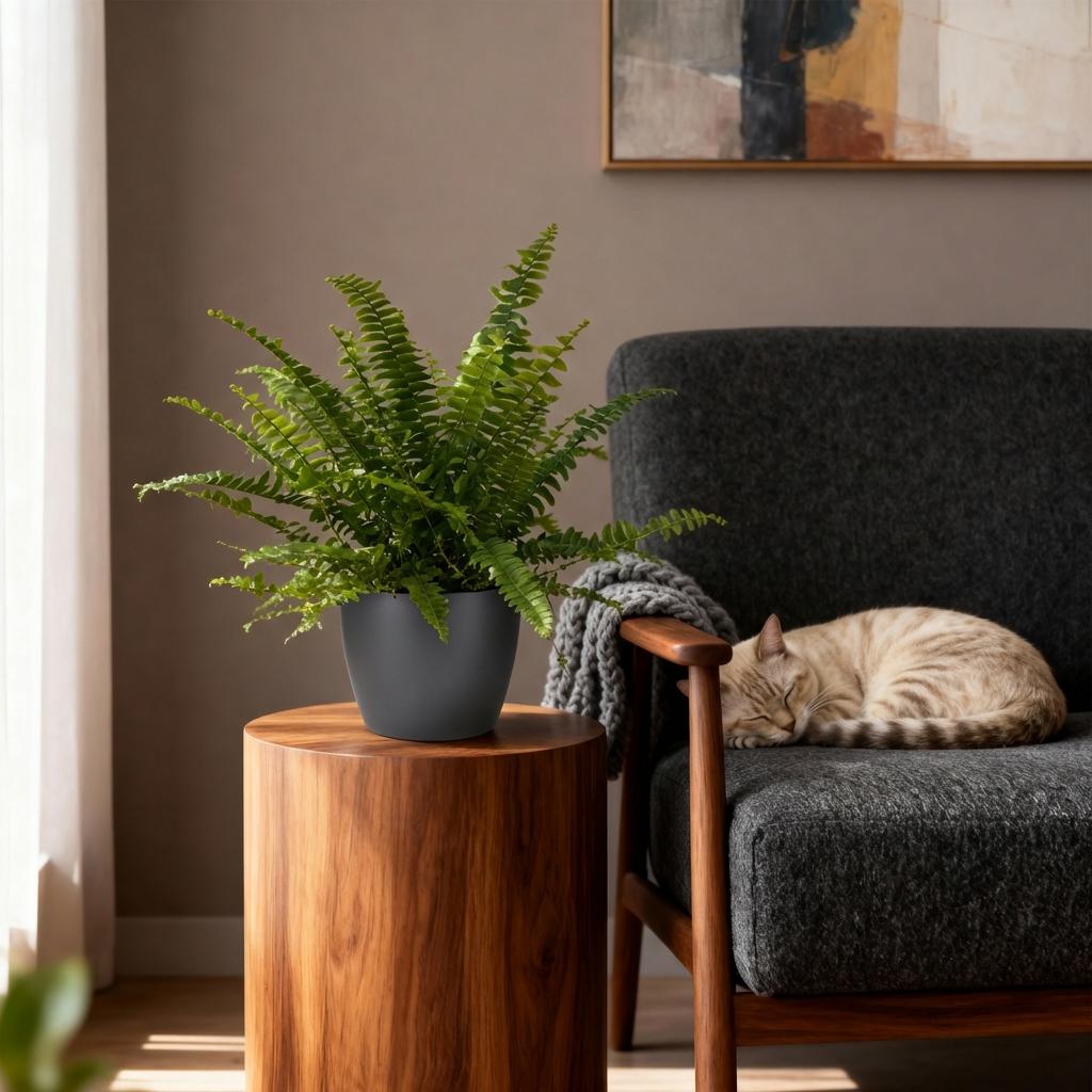 Houseplant - Nephrolepsis exaltata Green Lady - Fern - Pet-Friendly Plant - Green - 1 Plant - with Potter Grey - Pot 12cm - Height 25cm