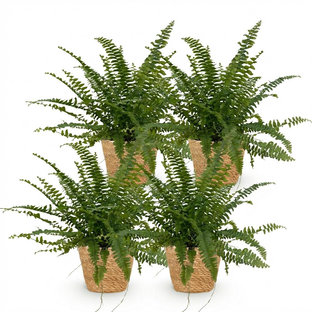 Houseplant - Nephrolepsis exaltata Green Lady - Fern - Pet-Friendly Plant - Green - 4 Plants - with Basket - Pot 12cm - Height 25cm