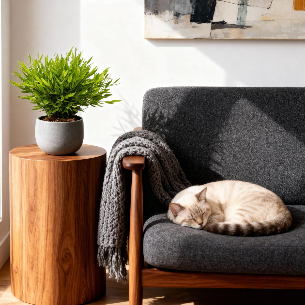 Houseplant - Bamusa Pogonatherum Monica - Bamboo Grass - Pet-Friendly Plant - Green - 4 Plants - with Potter White - Pot 12cm - Height 20cm
