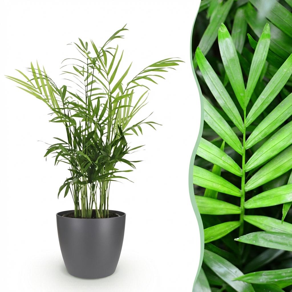 Houseplant - Chamaedorea elegans - Gold Palm - Pet-Friendly Plant - Green - 1 Plant - with Potter Grey - Pot 12cm - Height 15cm