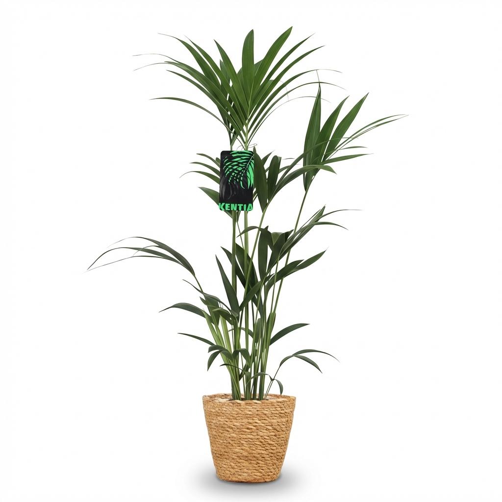 Houseplant - Howea Forsteriana - Kentia Palm - Low Maintenance - Green - 1 Plant - with Basket - Pot 21cm - Height 120-130cm