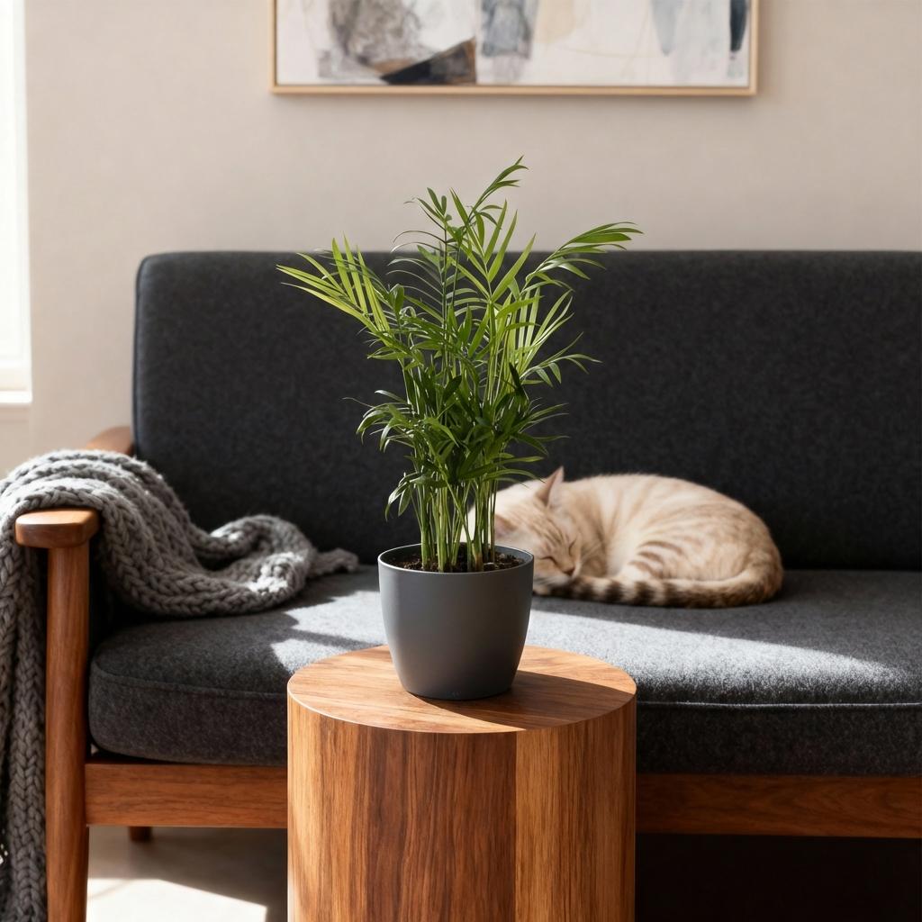 Houseplant - Chamaedorea elegans - Gold Palm - Pet-Friendly Plant - Green - 4 Plants - with Potter Grey - Pot 12cm - Height 15cm