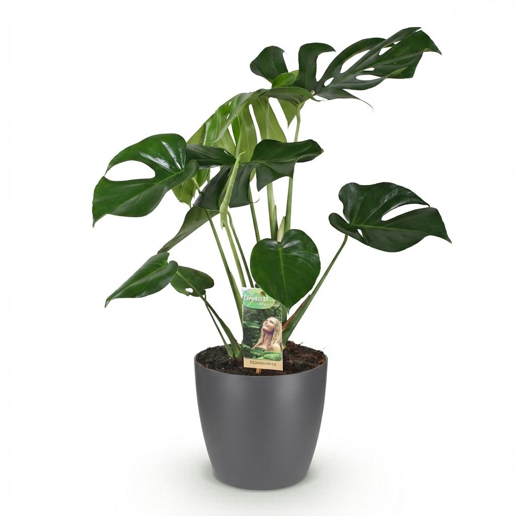 Houseplants - Monstera Deliciosa - Swiss Cheese Plant - Low Maintenance - Green - 1 Plant - with Potter Grey - Pot 21cm - Height 70-80cm