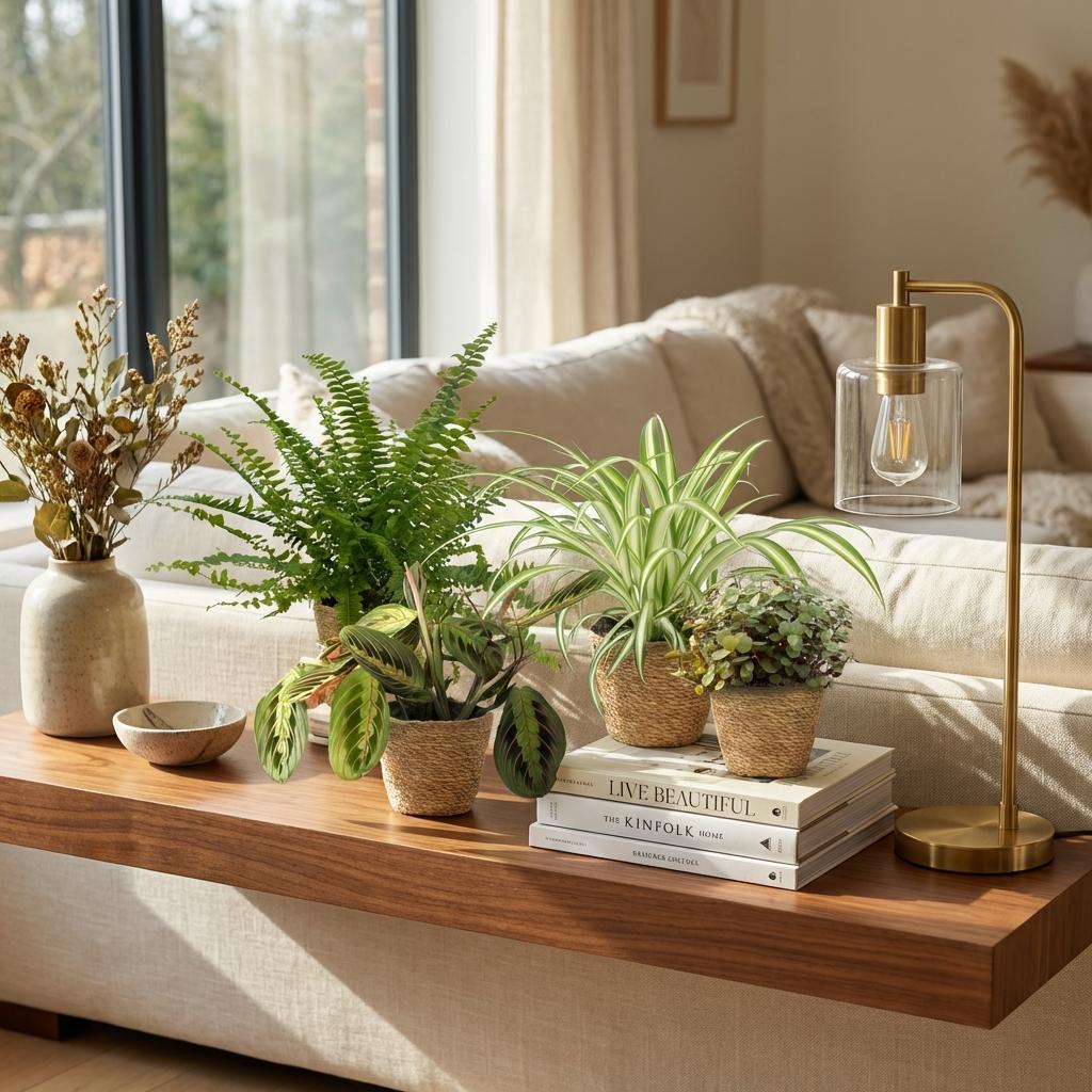 Houseplant - Chlorophytum - Maranta - Calissia - Nephrolepsis - Mix of 4 - Pet-Friendly Plants - Green - 4 Plants - with Basket - Pot 12cm - Height 25cm