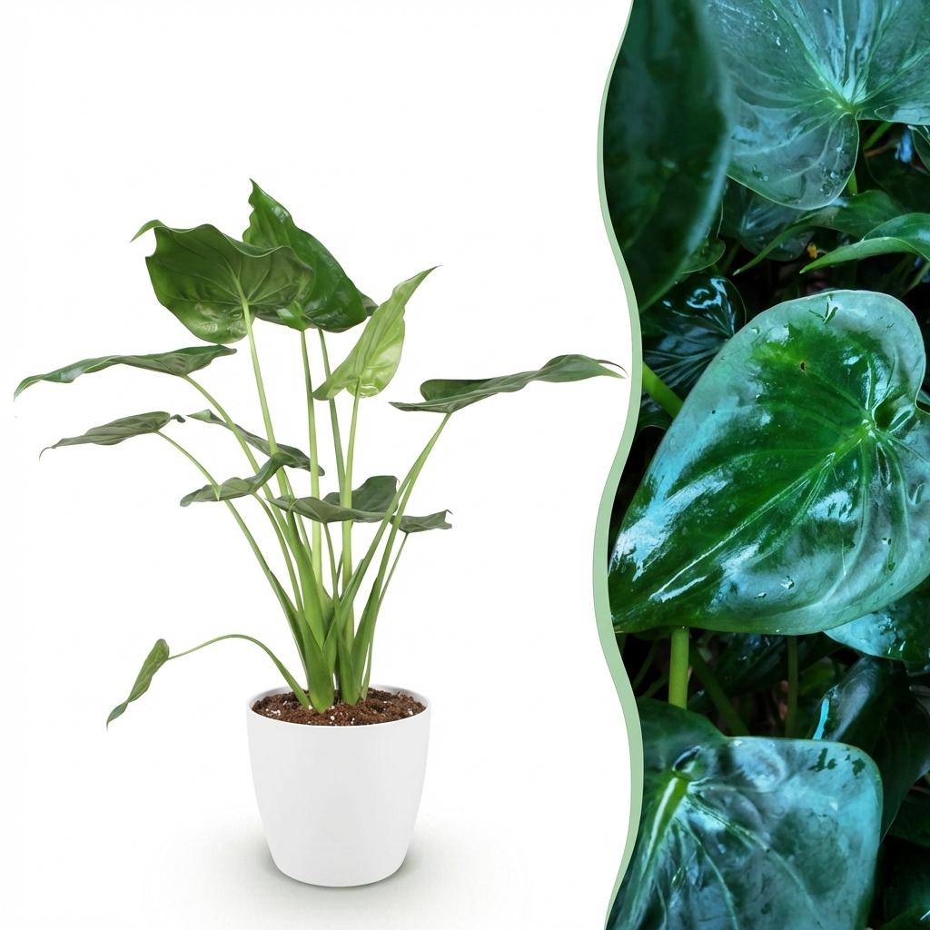 Houseplants - Alocasia Cucullata - Buddha's Hand - Low maintenance - Green - 1 Plant - with Potter White - Pot 21cm - Height 65-70cm