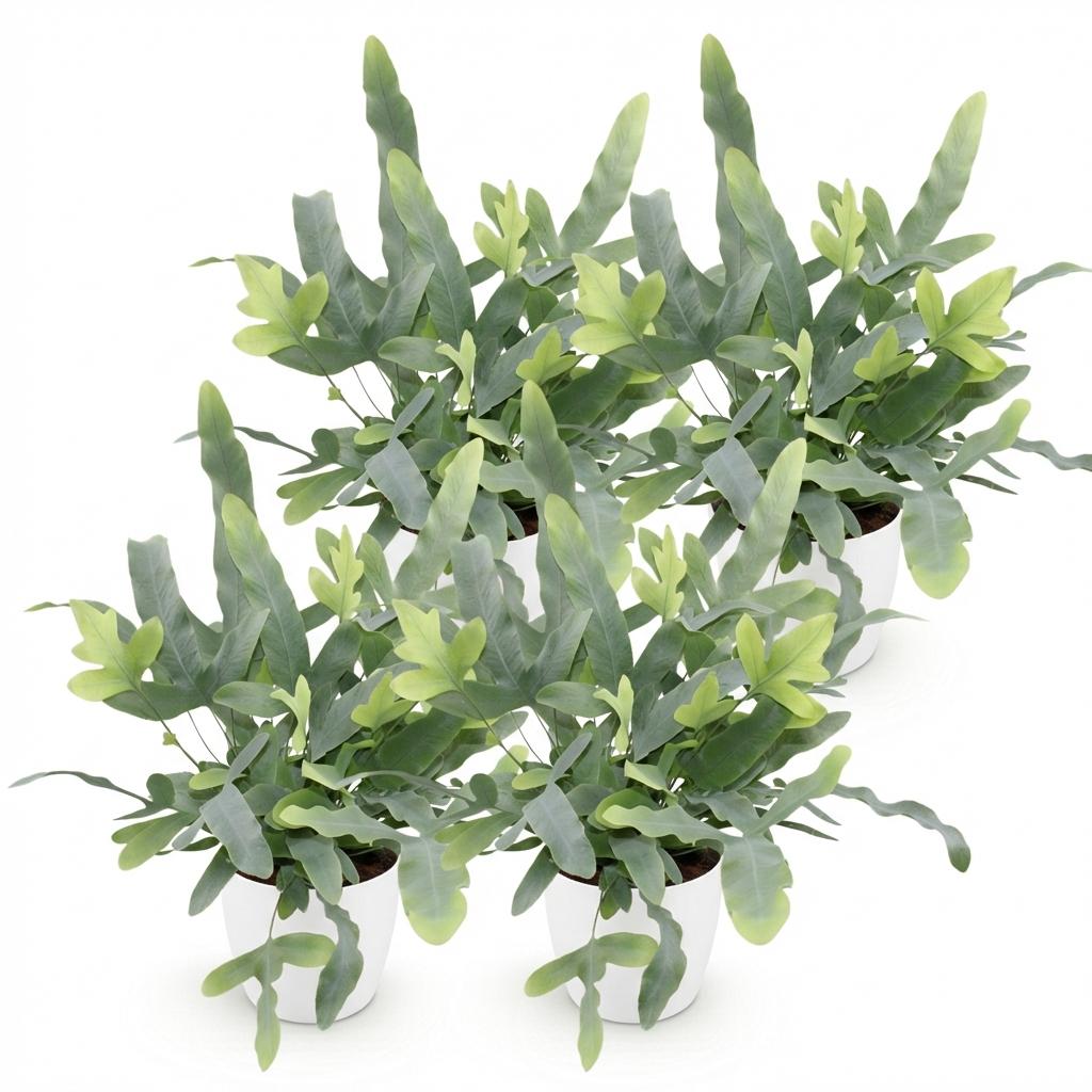 Houseplant - Phlebodium aureum Blue Star - Blue Fern - Pet-Friendly Plant - Blue - 4 Plants - with Potter White - Pot 12cm - Height 25cm