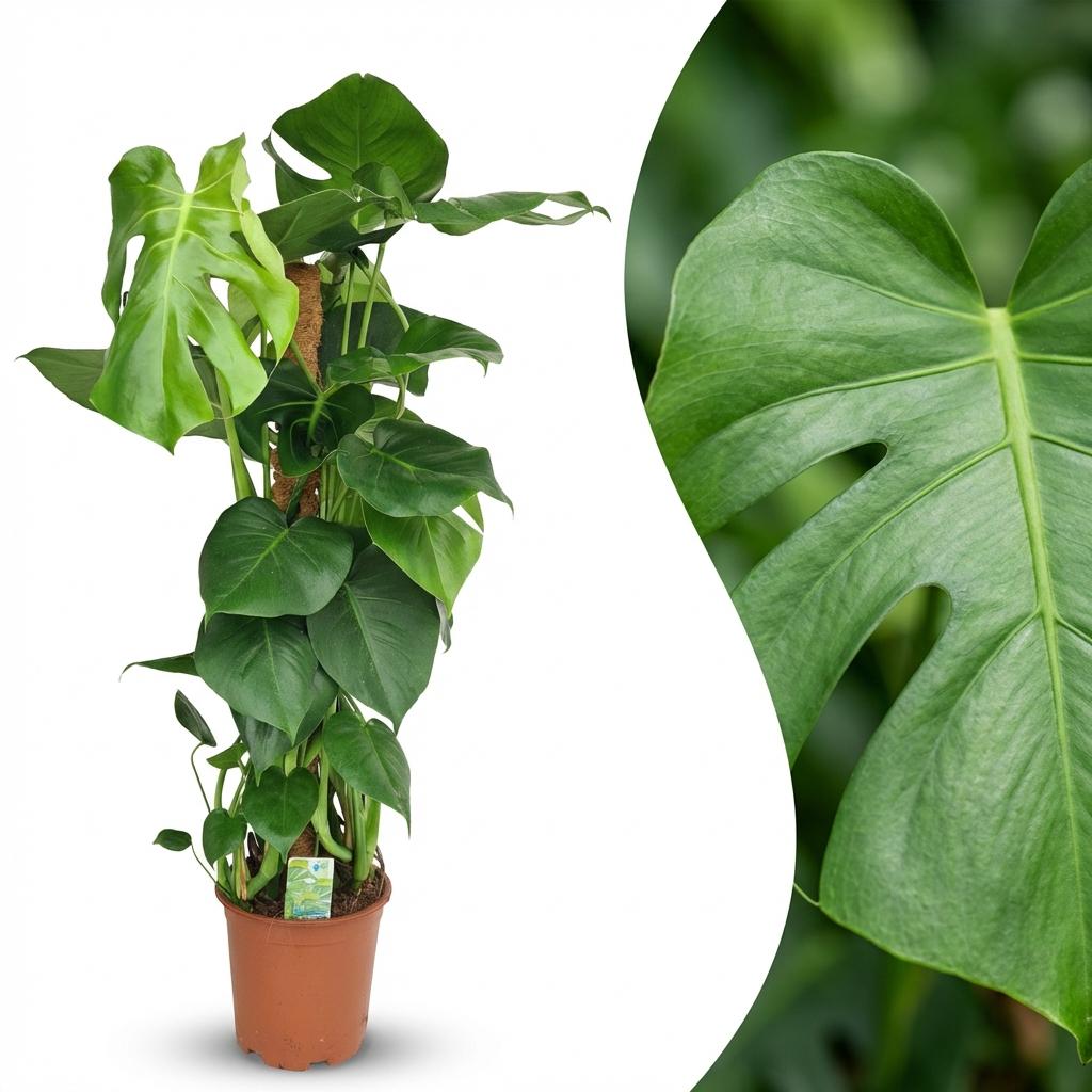 Houseplant - Swiss Cheese Plant - Monstera Deliciosa Moss Pole - Green - Low Maintenance - 1 Plant - Pot 19cm - Height 90cm