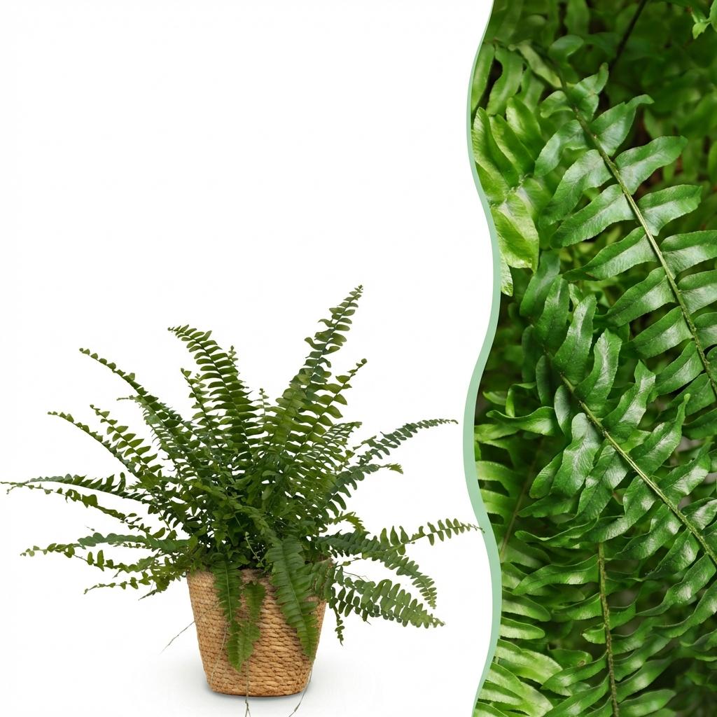 Houseplant - Nephrolepsis exaltata Green Lady - Fern - Pet-Friendly Plant - Green - 1 Plant - with Basket - Pot 12cm - Height 25cm