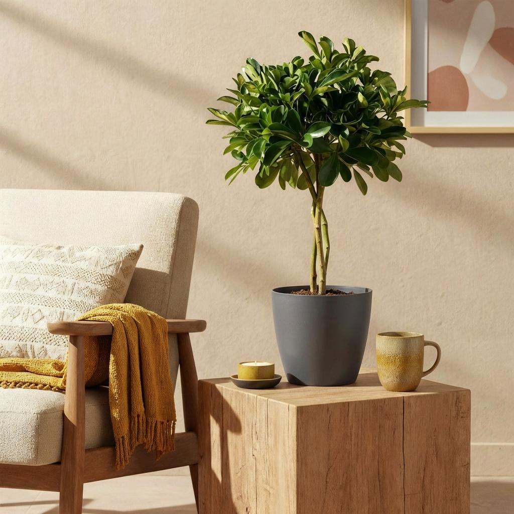 House Plants - Schefflera Gold Capelle - Finger Tree - Low Maintenance - Green - Gold - 1 Plant - with Potter Grey - Pot 21cm - Height 70-81cm