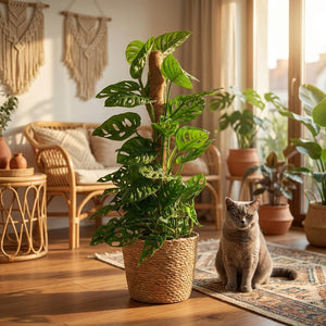 Indoor Plant - Monkey Mask - Monstera Adansonii Moss Pole - Green - Low Maintenance - 1 Plant - with Basket - Pot 19cm - Height 90cm