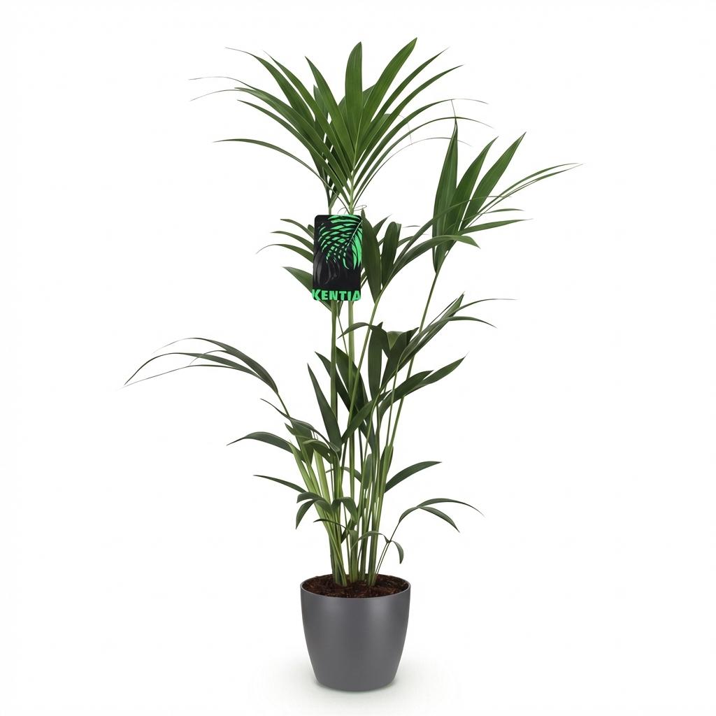 Houseplant - Howea Forsteriana - Kentia Palm - Low Maintenance - Green - 1 Plant - with Potter Grey - Pot 21cm - Height 120-130cm