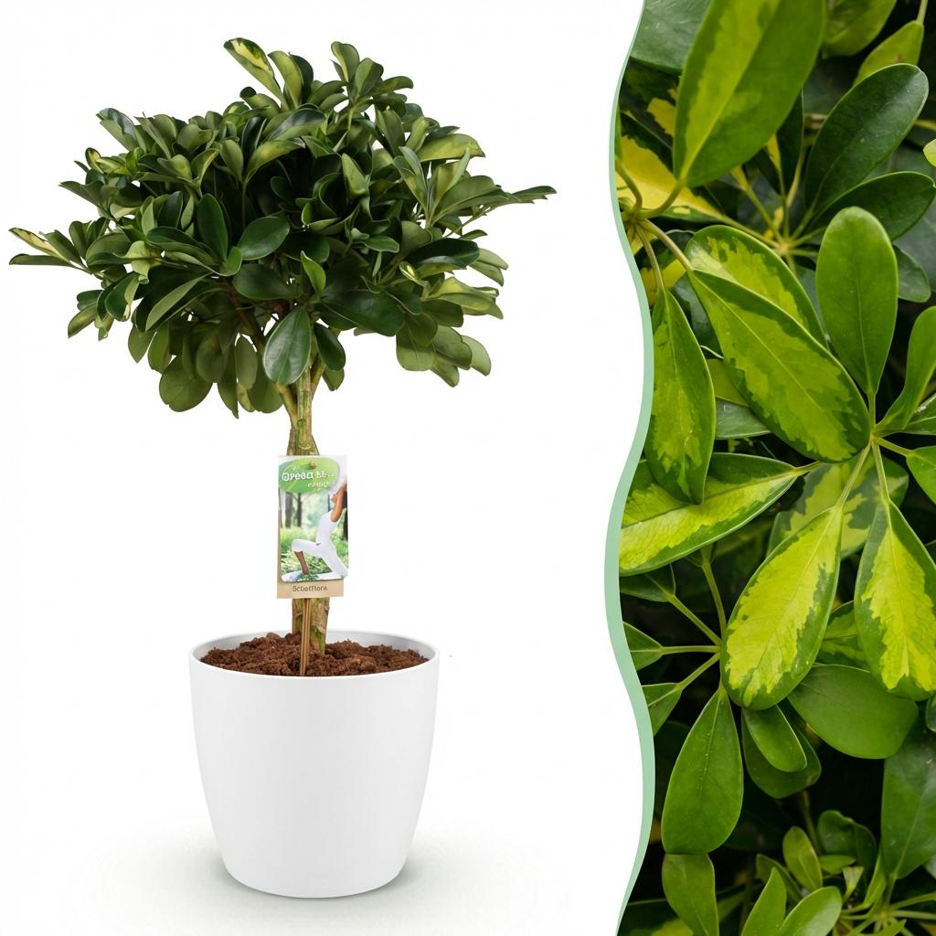 House Plants - Schefflera Gold Capelle - Finger Tree - Low Maintenance - Green - Gold - 1 Plant - with Potter White - Pot 21cm - Height 70-81cm
