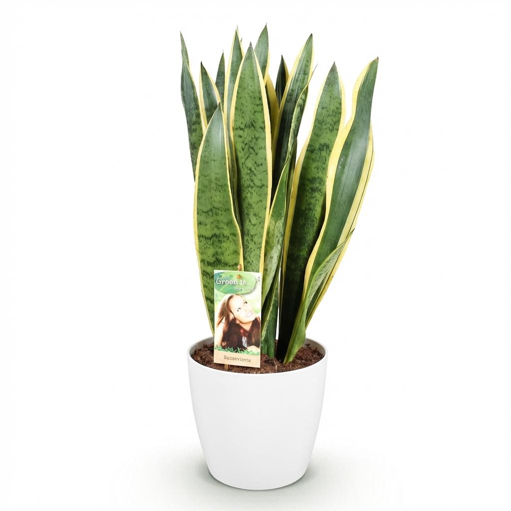 Houseplants - Sansevieria Laurentii - Snake Plant - Low maintenance - Green - yellow - 1 Plant - with Potter White - Pot 21cm - Height 70-80cm